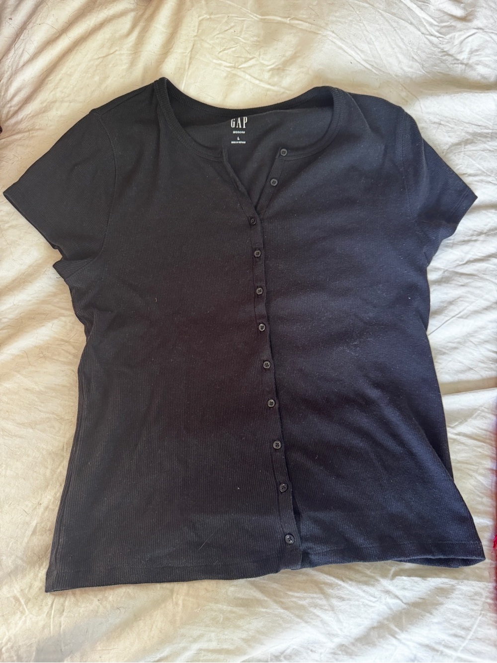 GAP Black Short-Sleeve Button-Front Tee